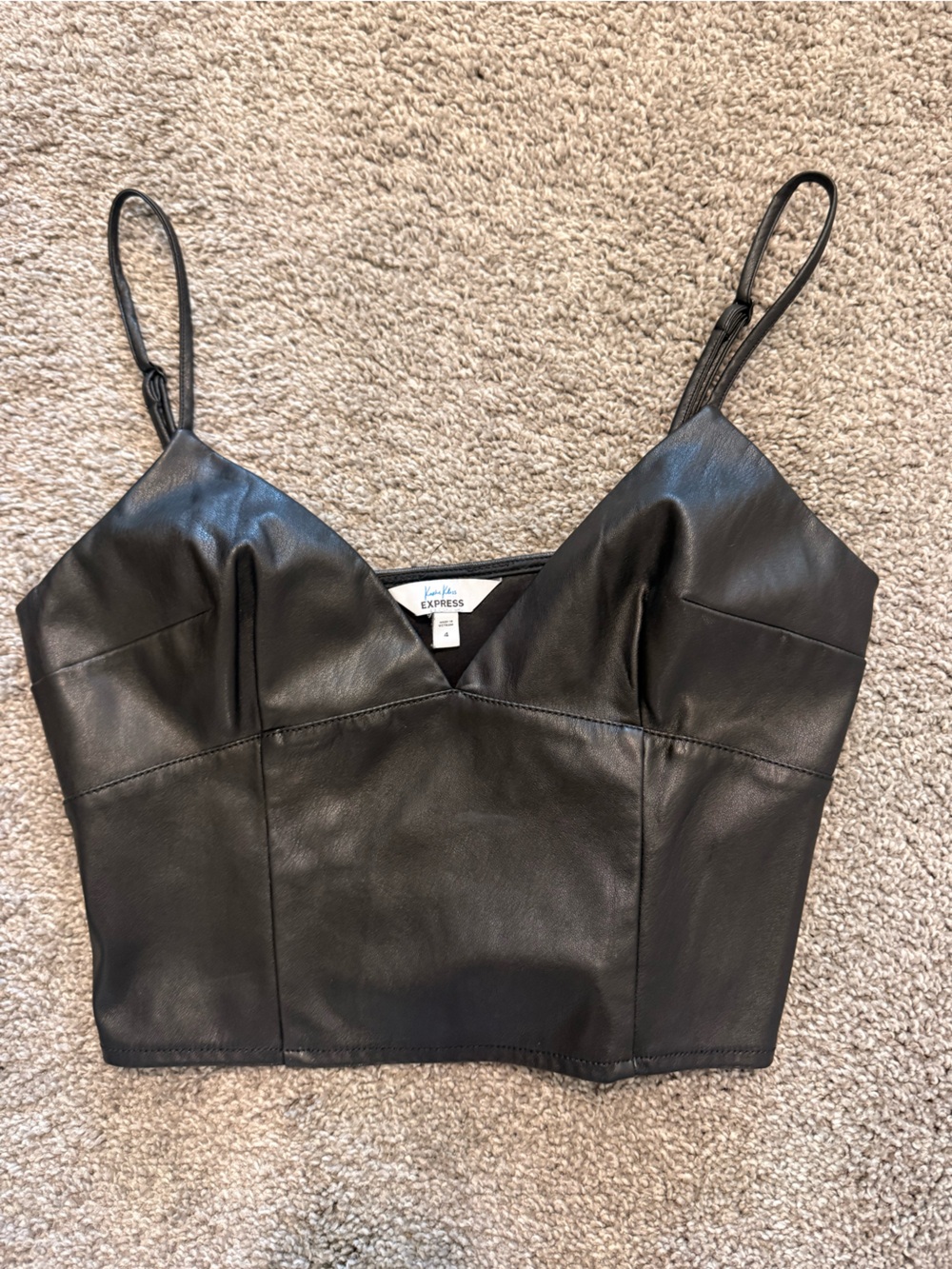 Express Black Faux Leather Cropped Cami Top